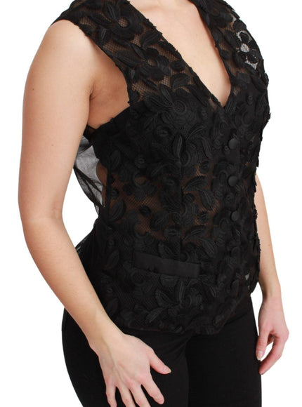 Dolce & Gabbana Black Floral Brocade Top Gilet Waistcoat