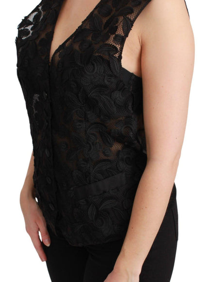 Dolce & Gabbana Black Floral Brocade Top Gilet Waistcoat