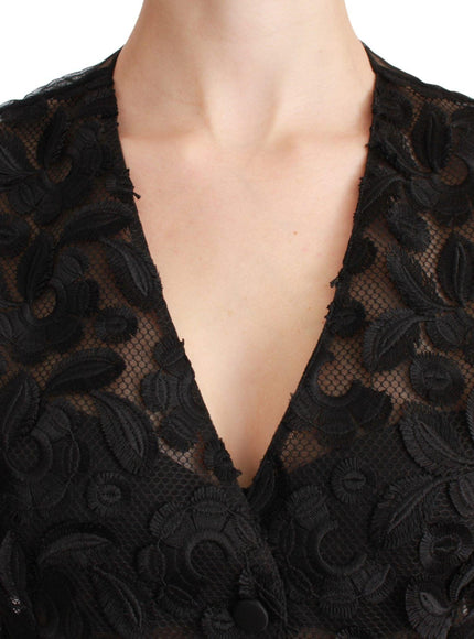 Dolce & Gabbana Black Floral Brocade Top Gilet Waistcoat - Ellie Belle