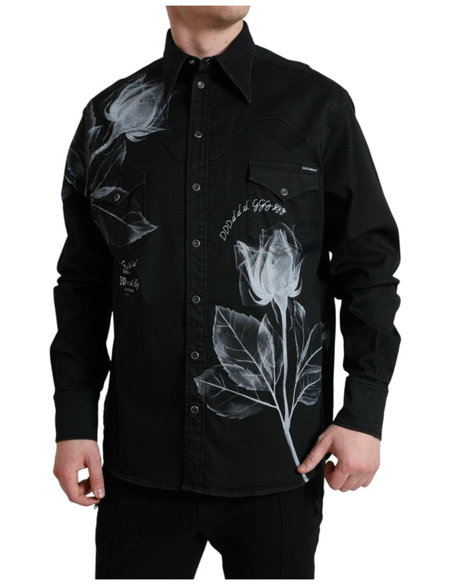 Dolce & Gabbana Black Floral Cotton Collared Dress Shirt - Ellie Belle