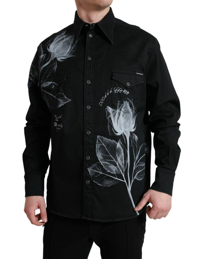 Dolce & Gabbana Black Floral Cotton Collared Dress Shirt - Ellie Belle