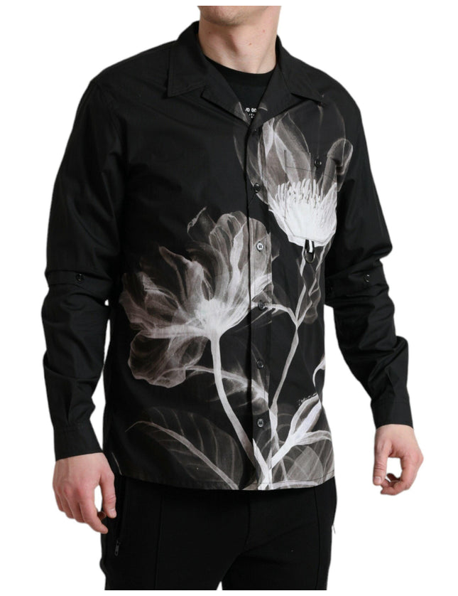 Dolce & Gabbana Black Floral Cotton Collared Long Sleeves Men Shirt - Ellie Belle