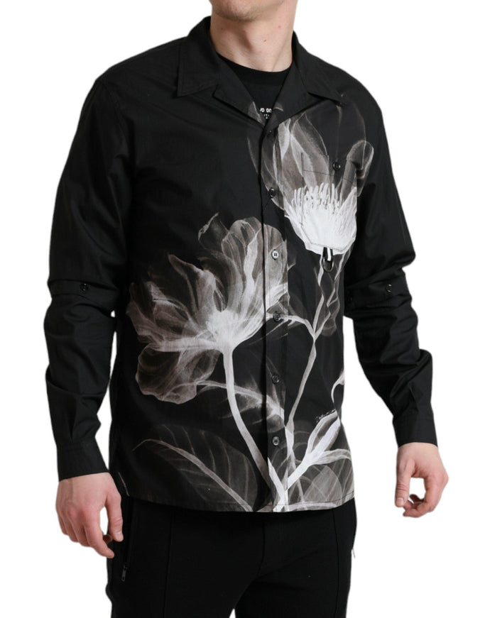 Dolce & Gabbana Black Floral Cotton Collared Long Sleeves Men Shirt - Ellie Belle