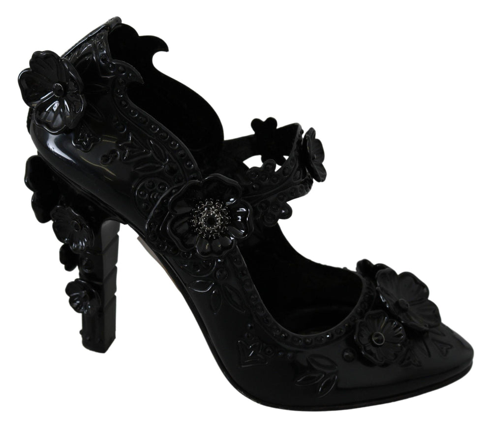 Dolce & Gabbana Black Floral Crystal CINDERELLA Heels Shoes - Ellie Belle