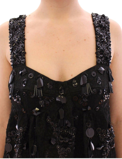 Dolce & Gabbana Black floral crystal embedded dress - Ellie Belle