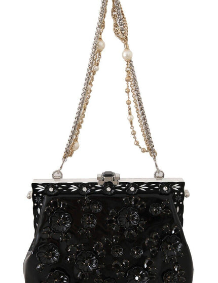 Dolce & Gabbana Black Floral Crystal Rubber VANDA Shoulder Bag - Ellie Belle
