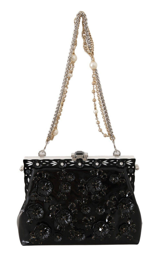 Dolce & Gabbana Black Floral Crystal Rubber VANDA Shoulder Bag - Ellie Belle