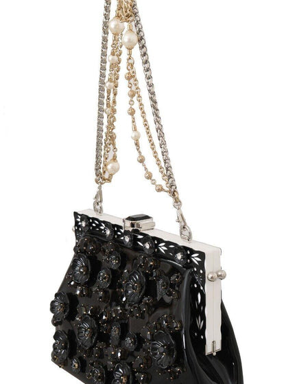 Dolce & Gabbana Black Floral Crystal Rubber VANDA Shoulder Bag - Ellie Belle