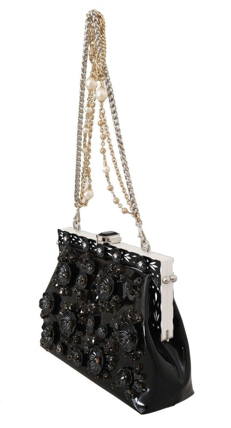 Dolce & Gabbana Black Floral Crystal Rubber VANDA Shoulder Bag - Ellie Belle