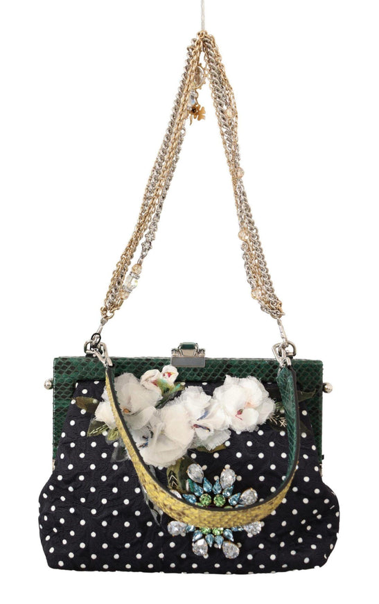 Dolce & Gabbana Black Floral Crystal Shoulder Borse VANDA Purse - Ellie Belle