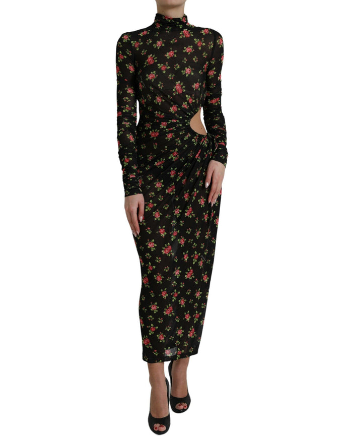 Dolce & Gabbana Black Floral Cut Out Sheath Long Maxi Dress - Ellie Belle