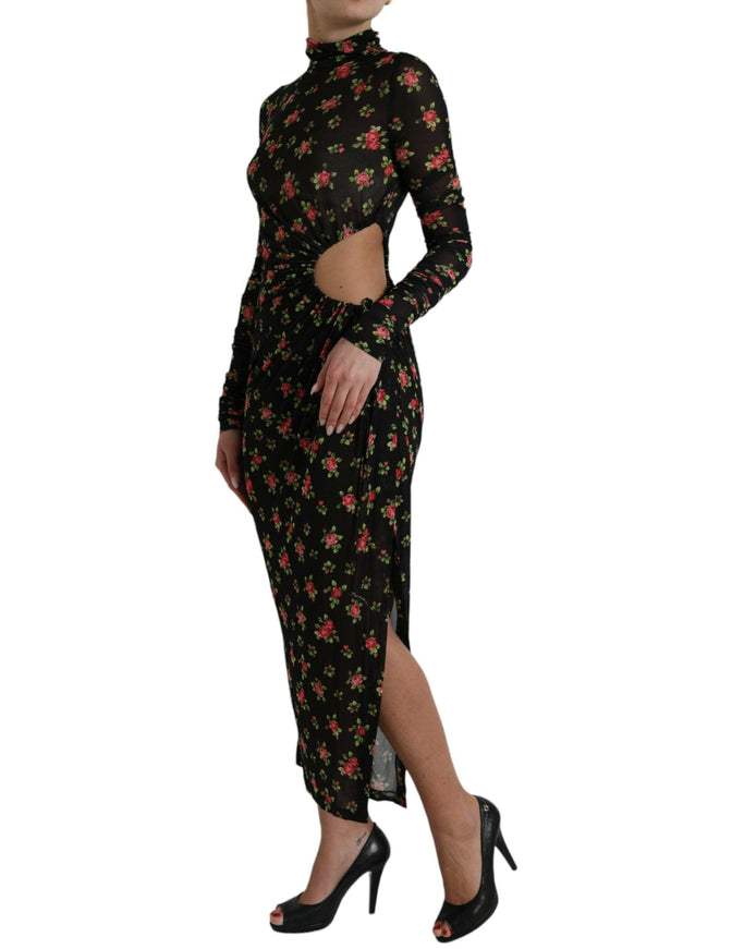 Dolce & Gabbana Black Floral Cut Out Sheath Long Maxi Dress - Ellie Belle