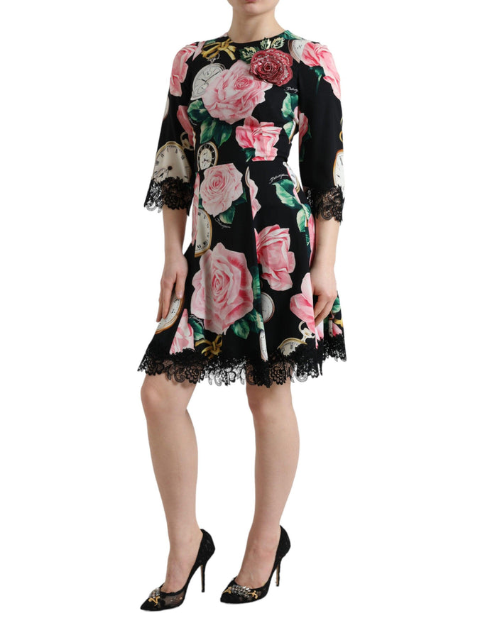 Dolce & Gabbana Black Floral Embellished Lace A-line Dress - Ellie Belle