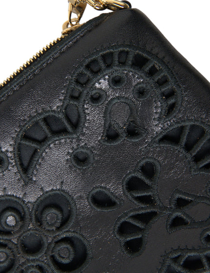 Dolce & Gabbana Black Floral Embroidered Leather Chain Clutch Bag - Ellie Belle