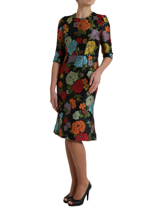 Dolce & Gabbana Black Floral Embroidery Knee Length Dress - Ellie Belle