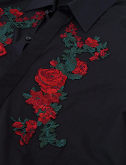 Dolce & Gabbana Black Floral Embroidery Men Long Sleeves GOLD Shirt - Ellie Belle