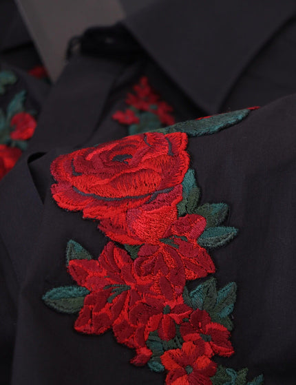 Dolce & Gabbana Black Floral Embroidery Men Long Sleeves GOLD Shirt - Ellie Belle