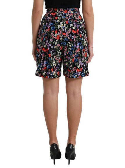Dolce & Gabbana Black Floral High Waist Hot Pants Shorts - Ellie Belle