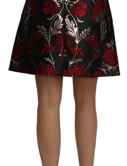 Dolce & Gabbana Black Floral Jacquard High Waist A-line Mini Skirt - Ellie Belle