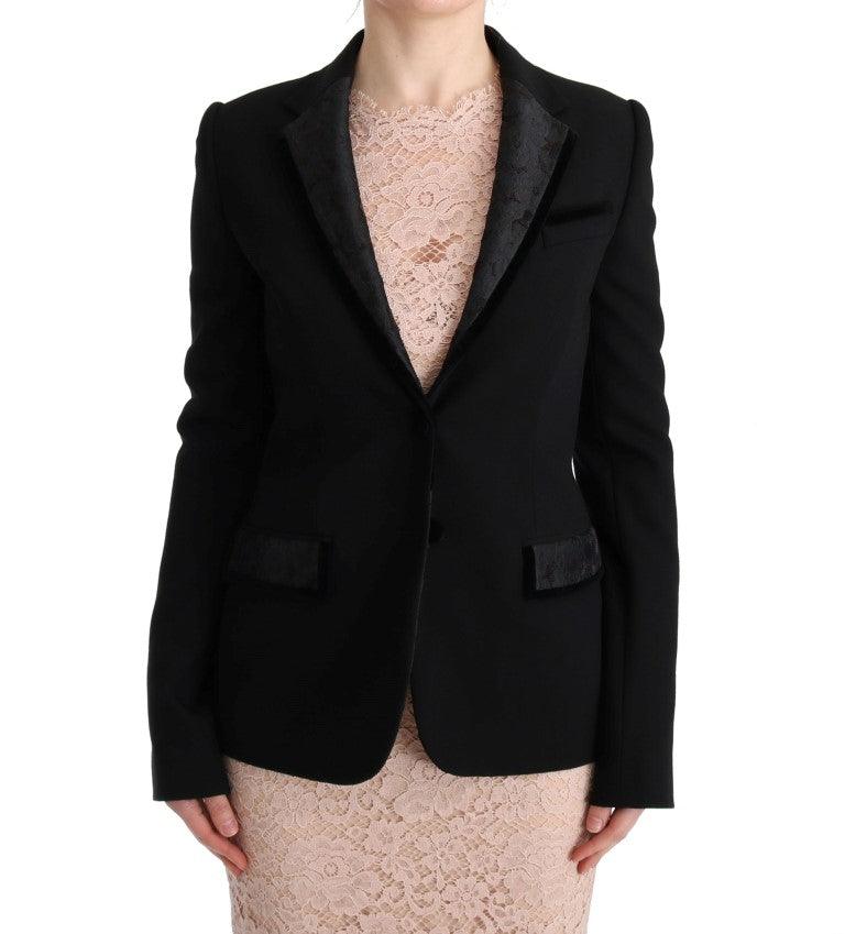 Dolce & Gabbana Black Floral Jacquard Slim Blazer