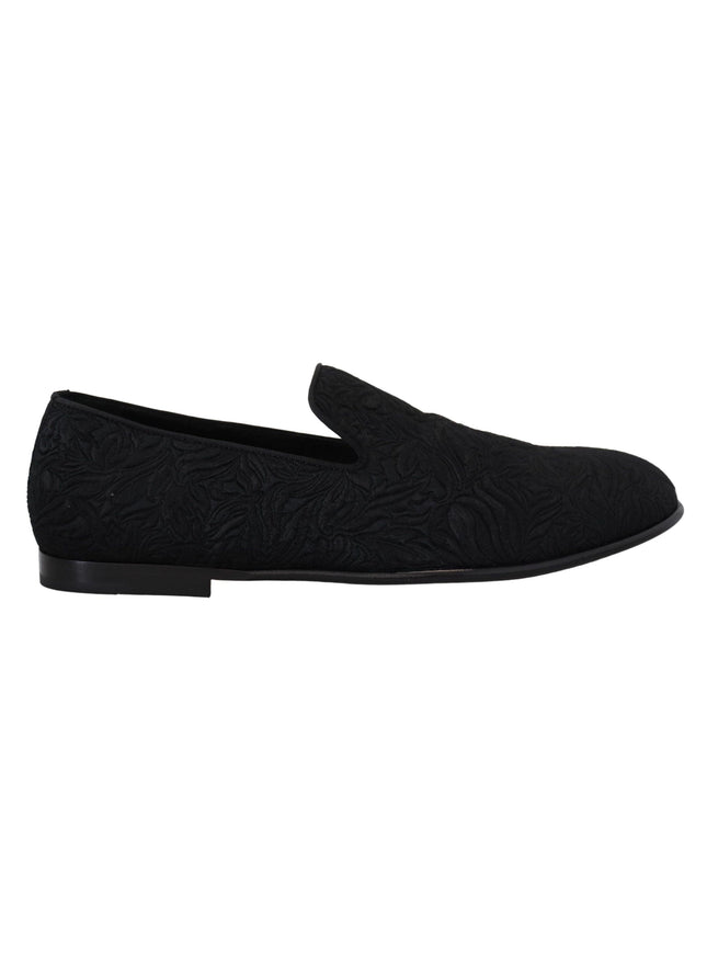 Dolce & Gabbana Black Floral Jacquard Slippers Loafers Shoes - Ellie Belle