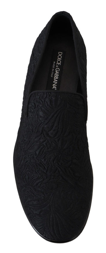 Dolce & Gabbana Black Floral Jacquard Slippers Loafers Shoes - Ellie Belle