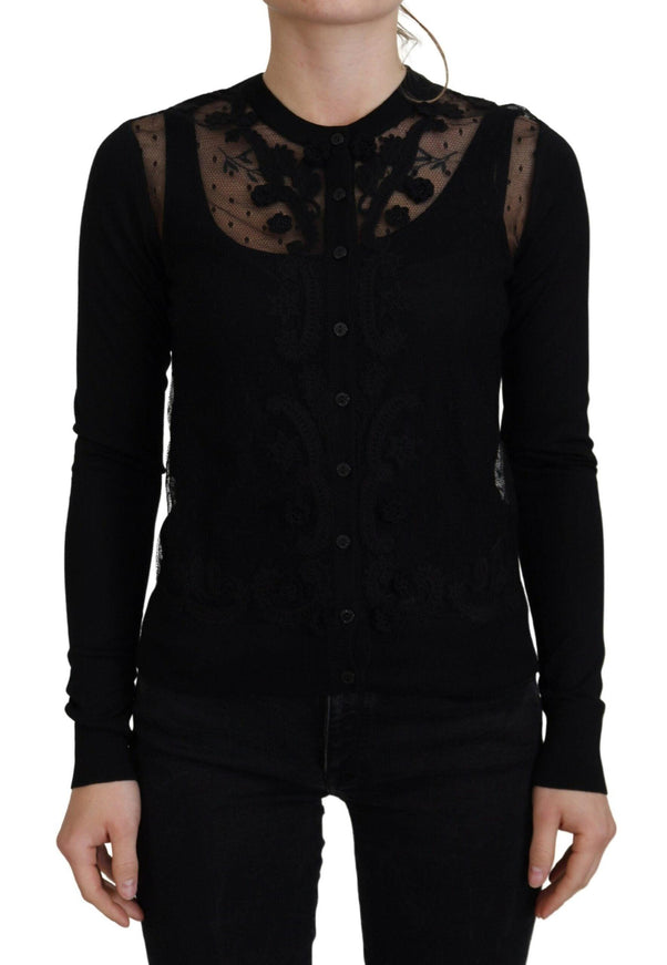 Dolce & Gabbana Black Floral Lace Button Cardigan Sweater - Ellie Belle