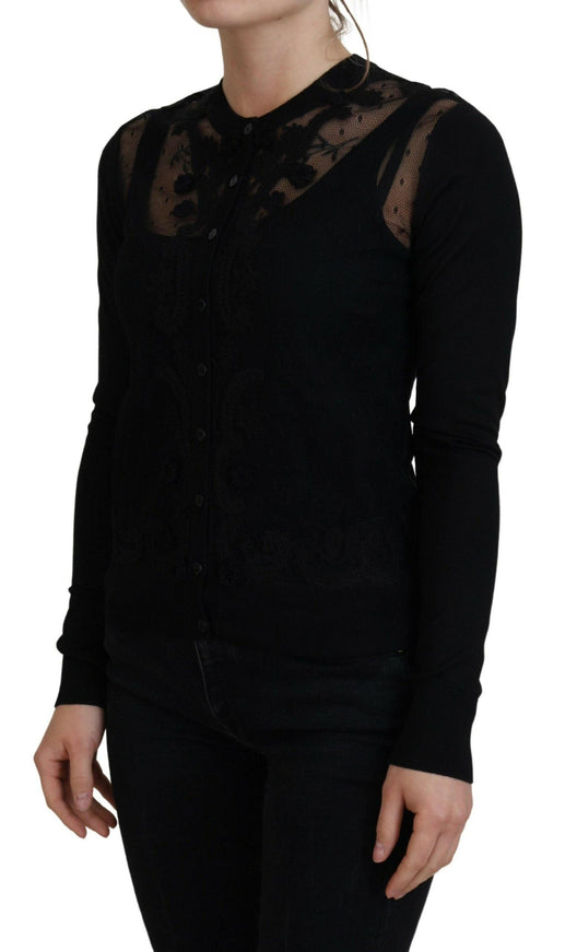 Dolce & Gabbana Black Floral Lace Button Cardigan Sweater - Ellie Belle