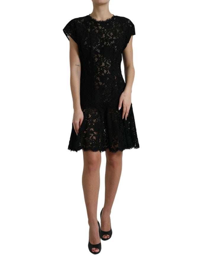 Dolce & Gabbana Black Floral Lace Cotton A-line Mini Dress - Ellie Belle