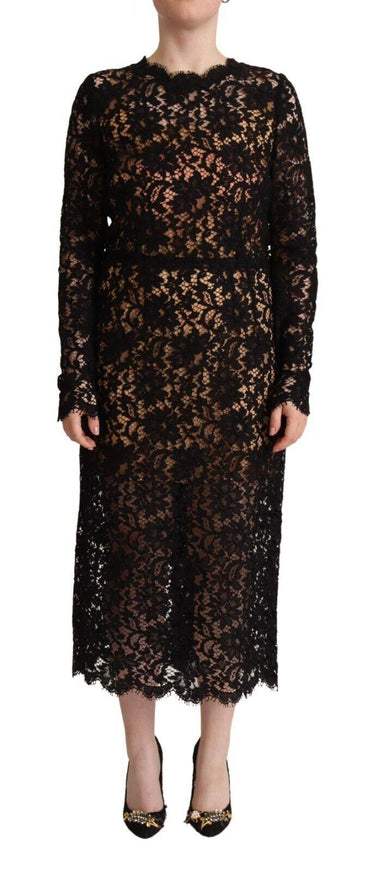 Dolce & Gabbana Black Floral Lace Cotton Midi Sheath Dress - Ellie Belle