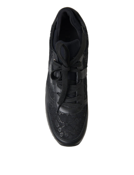 Dolce & Gabbana Black Floral Lace Leather Sneakers Shoes - Ellie Belle