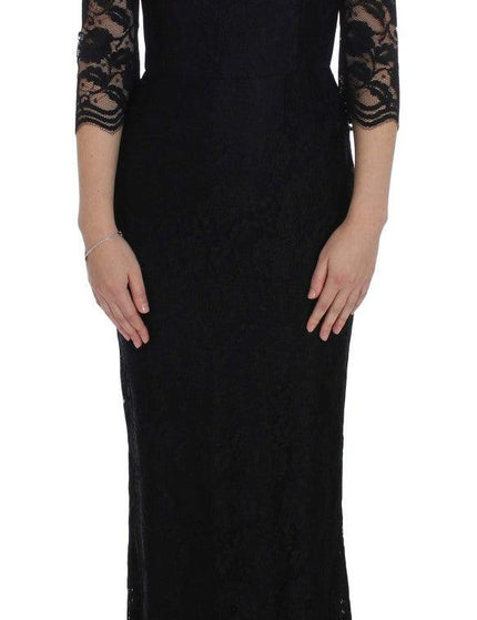 Dolce & Gabbana Black Floral Lace Long Ball Maxi Dress - Ellie Belle
