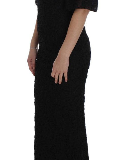Dolce & Gabbana Black Floral Lace Long Bodycon Maxi Dress - Ellie Belle