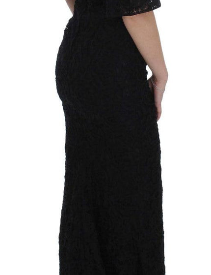 Dolce & Gabbana Black Floral Lace Long Bodycon Maxi Dress - Ellie Belle