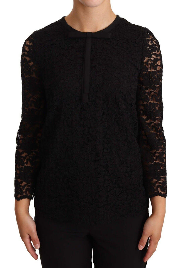 Dolce & Gabbana Black Floral Lace Nylon Blouse Top - Ellie Belle