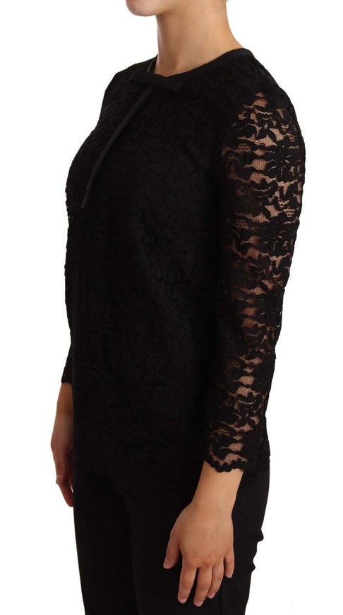 Dolce & Gabbana Black Floral Lace Nylon Blouse Top - Ellie Belle