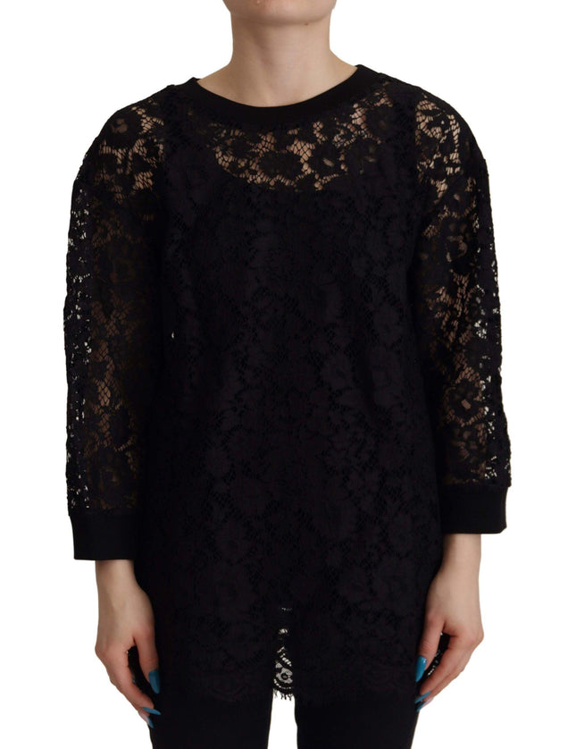 Dolce & Gabbana Black Floral Lace Pullover Sicily Blouse - Ellie Belle