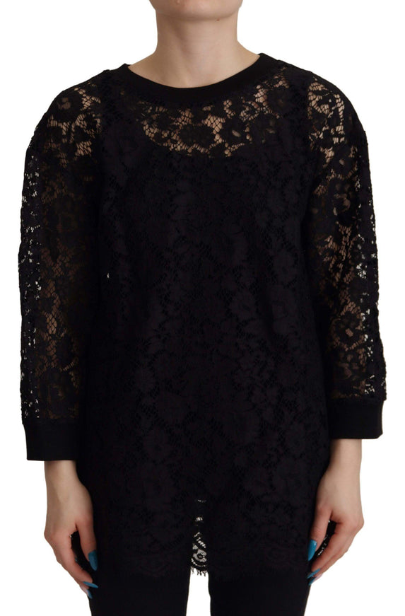 Dolce & Gabbana Black Floral Lace Pullover Sicily Blouse - Ellie Belle