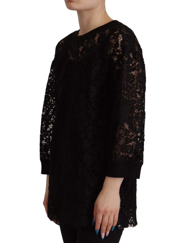 Dolce & Gabbana Black Floral Lace Pullover Sicily Blouse - Ellie Belle