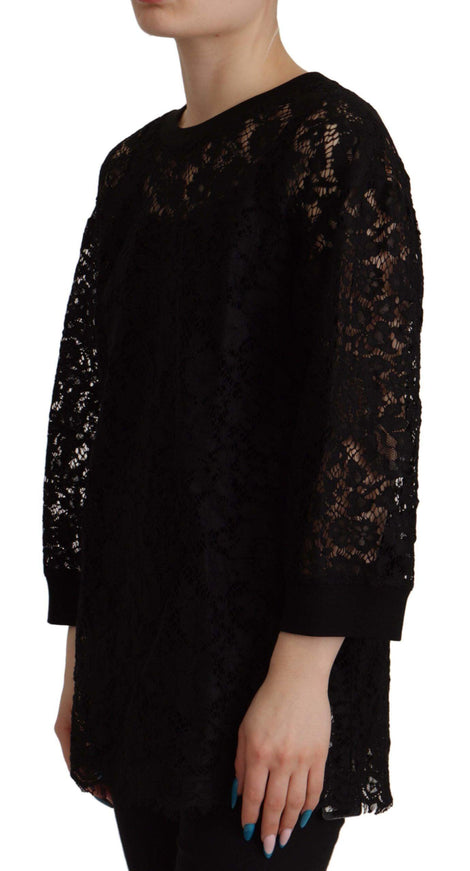 Dolce & Gabbana Black Floral Lace Pullover Sicily Blouse - Ellie Belle