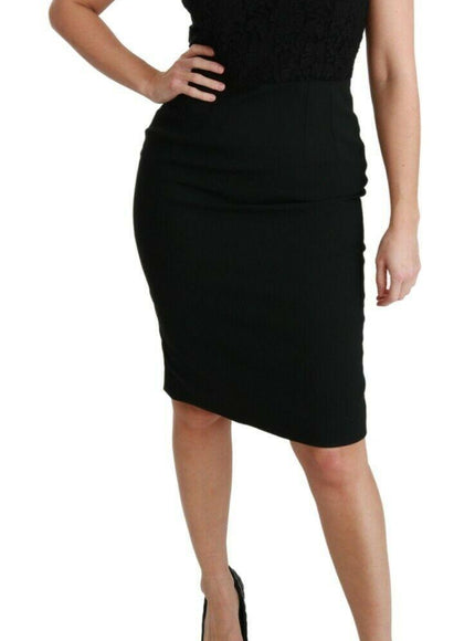 Dolce & Gabbana Black Floral Lace Sheath Gown Dress