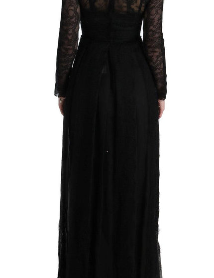 Dolce & Gabbana Black Floral Lace Sheath Silk Dress - Ellie Belle