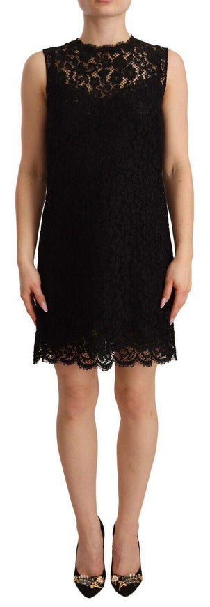 Dolce & Gabbana Black Floral Lace Sheath Sleeveless Mini Dress - Ellie Belle