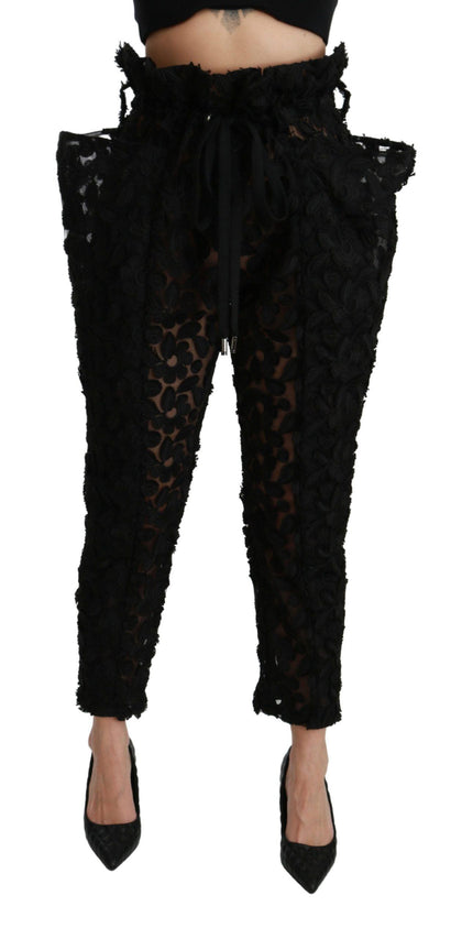 Dolce & Gabbana Black Floral Lace Tapered High Waist Pants