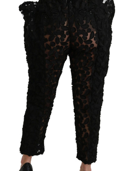 Dolce & Gabbana Black Floral Lace Tapered High Waist Pants