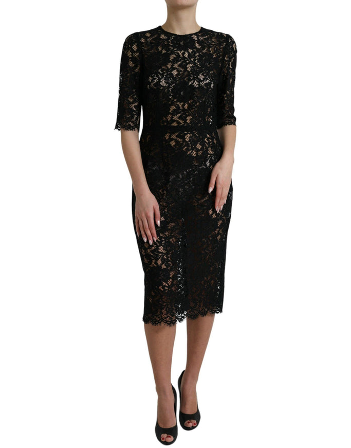 Dolce & Gabbana Black Floral Lace Viscose Sheath Midi Dress - Ellie Belle