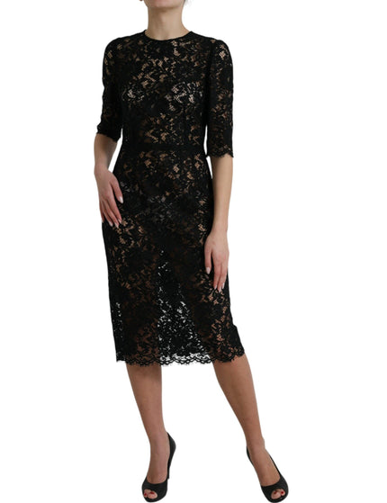 Dolce & Gabbana Black Floral Lace Viscose Sheath Midi Dress - Ellie Belle