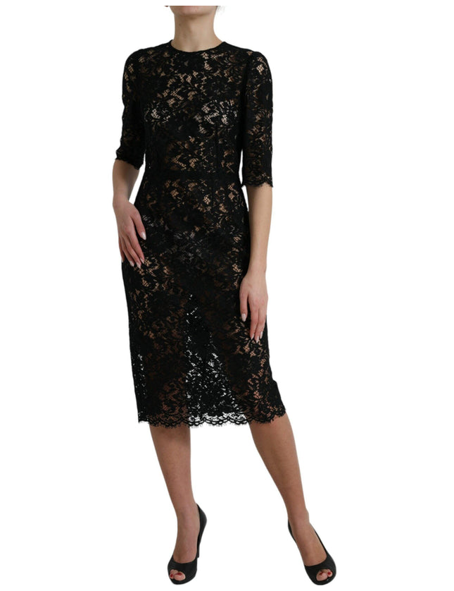 Dolce & Gabbana Black Floral Lace Viscose Sheath Midi Dress - Ellie Belle