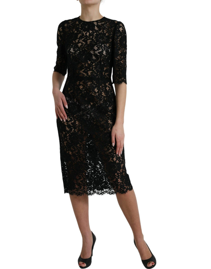 Dolce & Gabbana Black Floral Lace Viscose Sheath Midi Dress - Ellie Belle