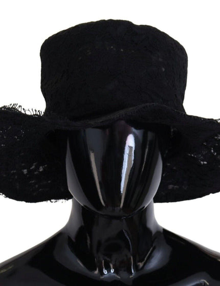 Dolce & Gabbana Black Floral Lace Wide Brim Top Hat - Ellie Belle